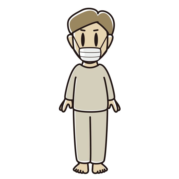 マスクをする部屋着の男性のイラスト【色あり、背景なし】透過PNG