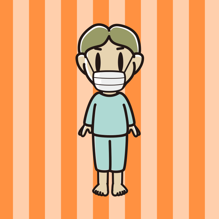 マスクをする部屋着の小学生男子のイラスト【色、背景あり】PNG