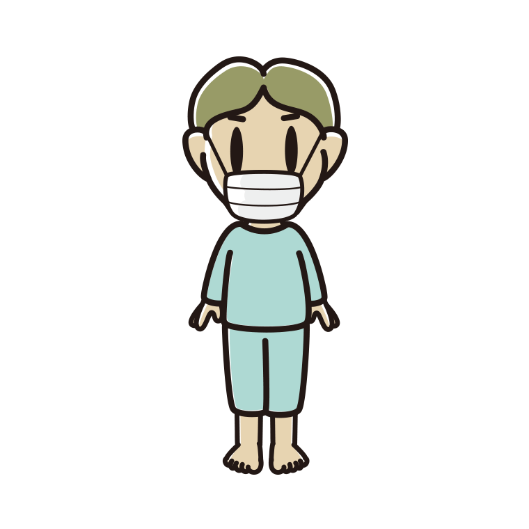 マスクをする部屋着の小学生男子のイラスト【色あり、背景なし】透過PNG