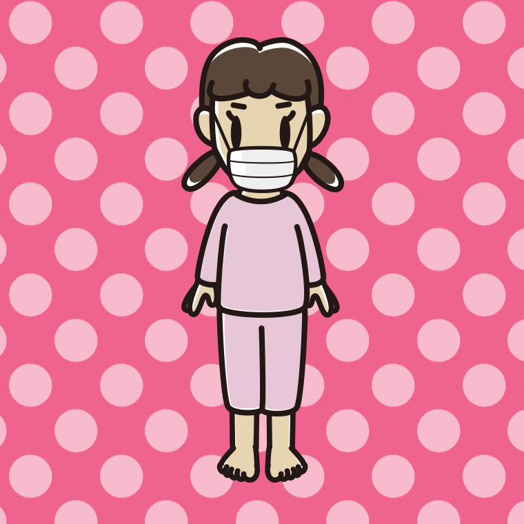 マスクをする部屋着の女子中学生のイラスト【色、背景あり】PNG
