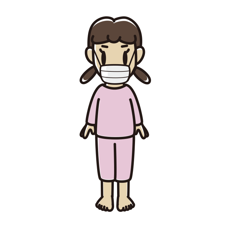 マスクをする部屋着の女子中学生のイラスト【色あり、背景なし】透過PNG