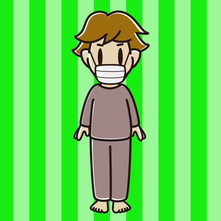 マスクをする部屋着の男子高校生のイラスト【色、背景あり】PNG
