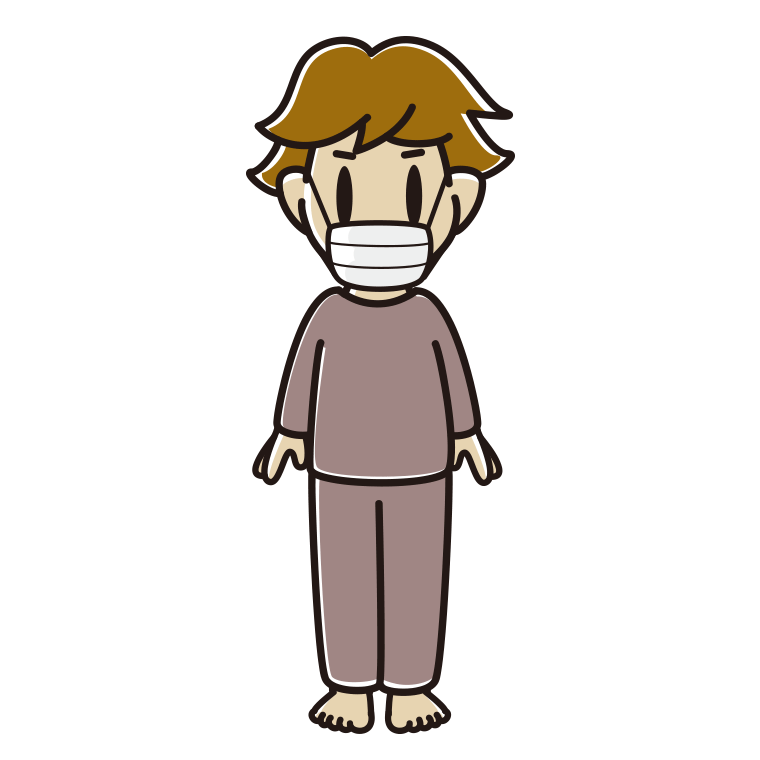 マスクをする部屋着の男子高校生のイラスト【色あり、背景なし】透過PNG