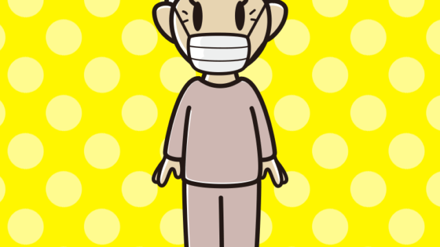 マスクをする部屋着のおばあさんのイラスト【色、背景あり】PNG
