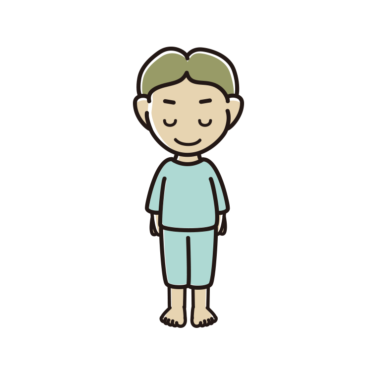 お辞儀する部屋着の小学生男子のイラスト【色あり、背景なし】透過PNG