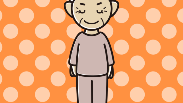 お辞儀する部屋着のおばあさんのイラスト【色、背景あり】PNG