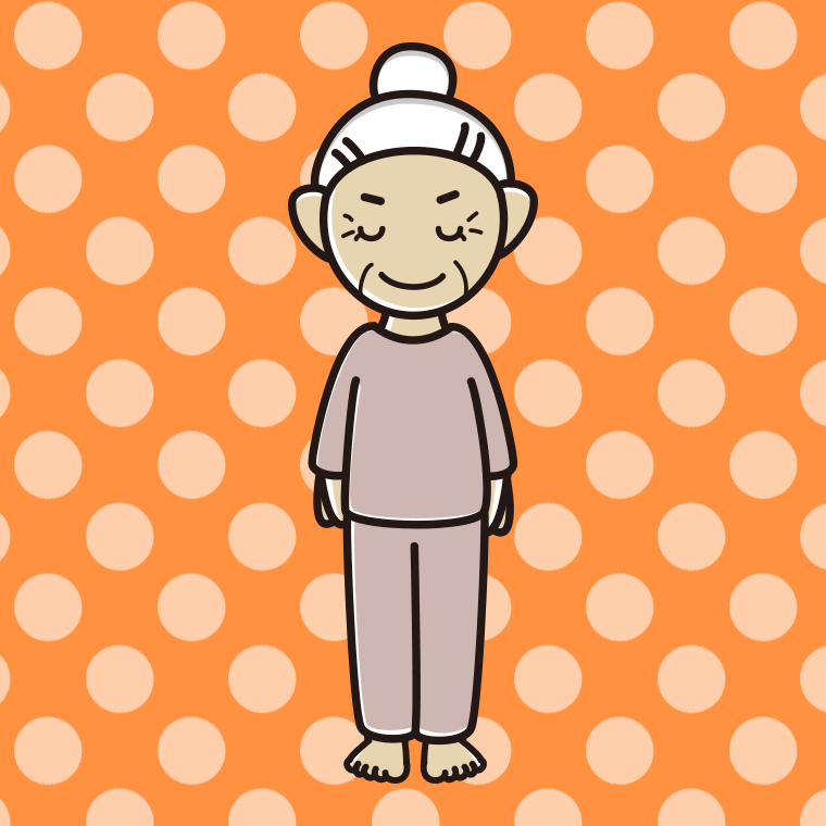 お辞儀する部屋着のおばあさんのイラスト【色、背景あり】PNG