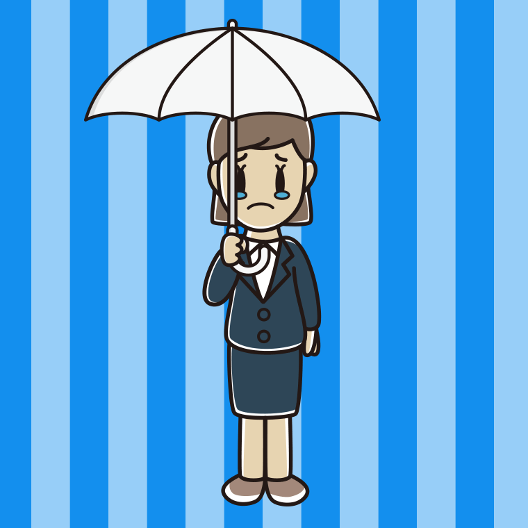 傘をさして泣く女性会社員のイラスト【色、背景あり】PNG