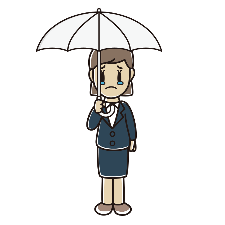 傘をさして泣く女性会社員のイラスト【色あり、背景なし】透過PNG
