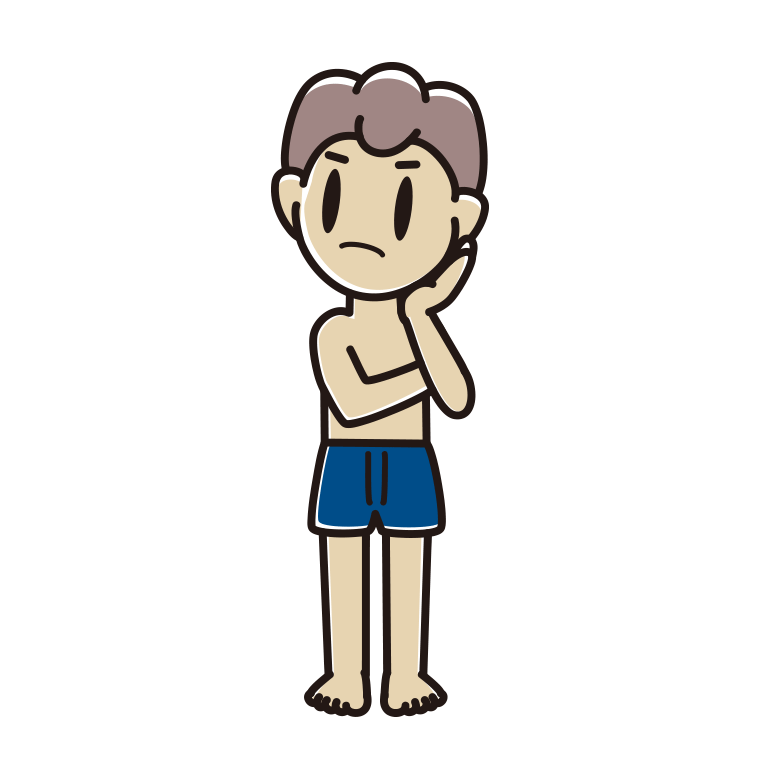 考える下着姿の男子中学生のイラスト【色あり、背景なし】透過PNG