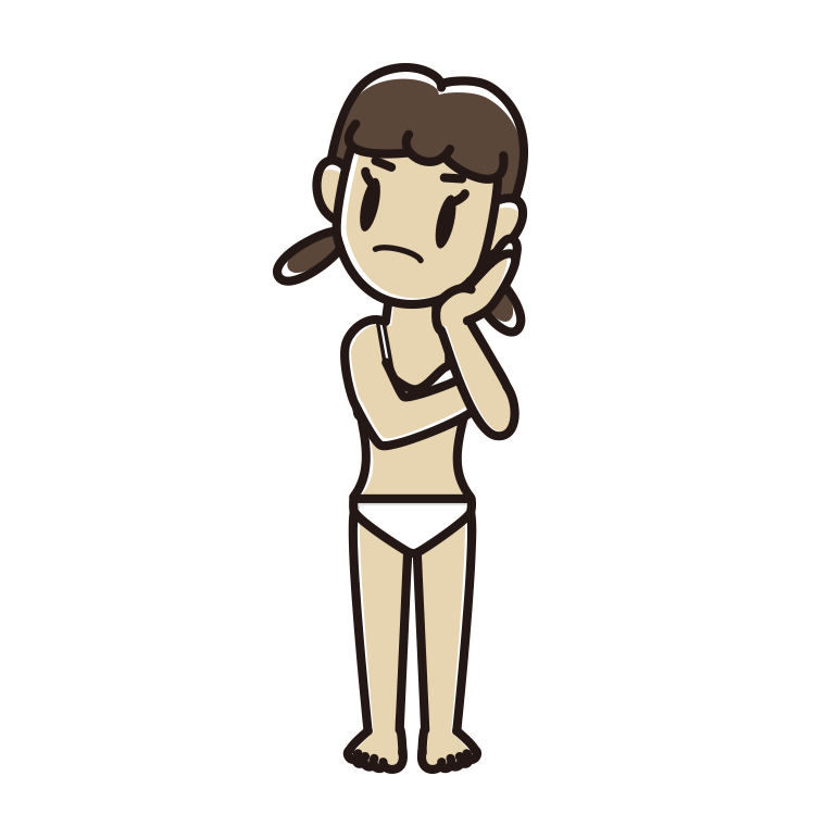 考える下着姿の女子中学生のイラスト【色あり、背景なし】透過PNG