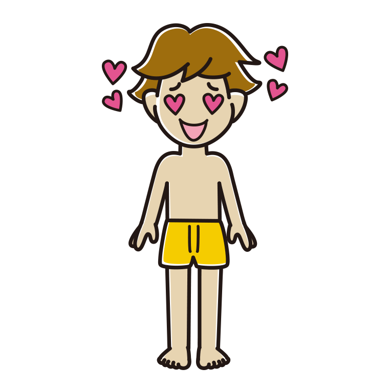 目がハートの下着姿の男子高校生のイラスト【色あり、背景なし】透過PNG