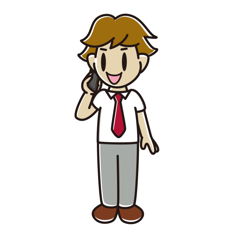 スマホで電話する男子高校生（夏服）のイラスト【色あり、背景なし】透過PNG