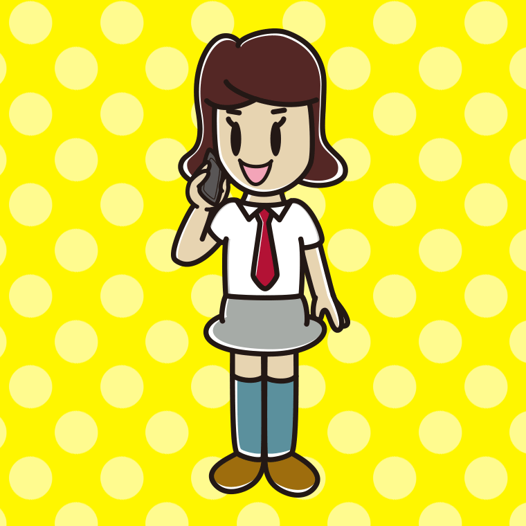 スマホで電話する女子高校生（夏服）のイラスト【色、背景あり】PNG