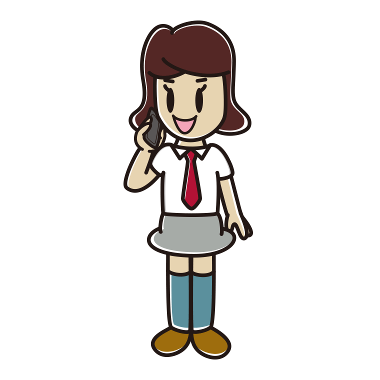 スマホで電話する女子高校生（夏服）のイラスト【色あり、背景なし】透過PNG