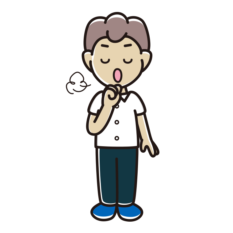 咳払いする男子中学生（夏服）のイラスト【色あり、背景なし】透過PNG