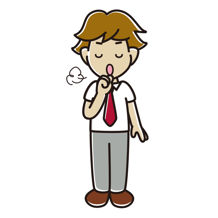 咳払いする男子高校生（夏服）のイラスト【色あり、背景なし】透過PNG