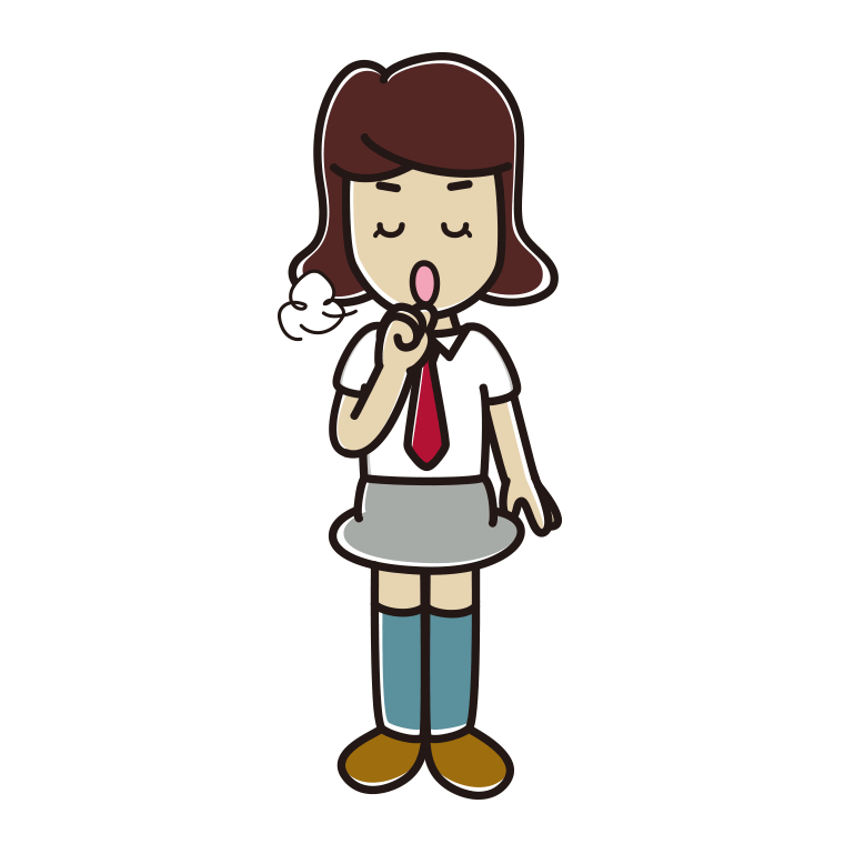 咳払いする女子高校生（夏服）のイラスト【色あり、背景なし】透過PNG
