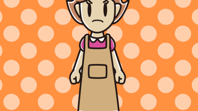 怒るエプロン姿の女性のイラスト【色、背景あり】PNG