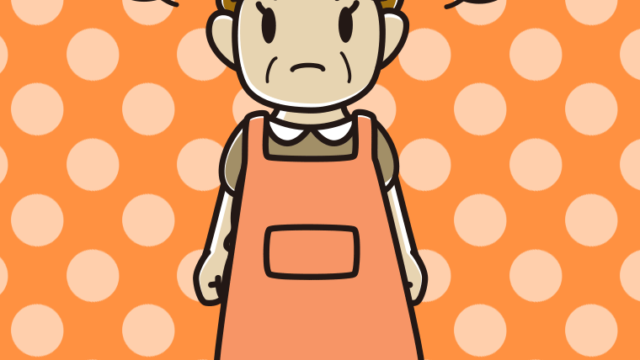 怒るエプロン姿のおばさんのイラスト【色、背景あり】PNG