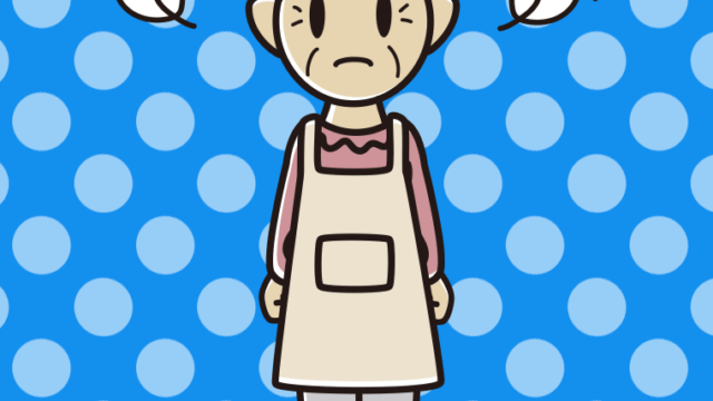 怒るエプロン姿のおばあさんのイラスト【色、背景あり】PNG