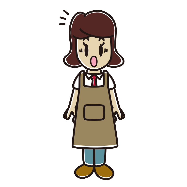 驚くエプロン姿の女子高校生のイラスト【色あり、背景なし】透過PNG