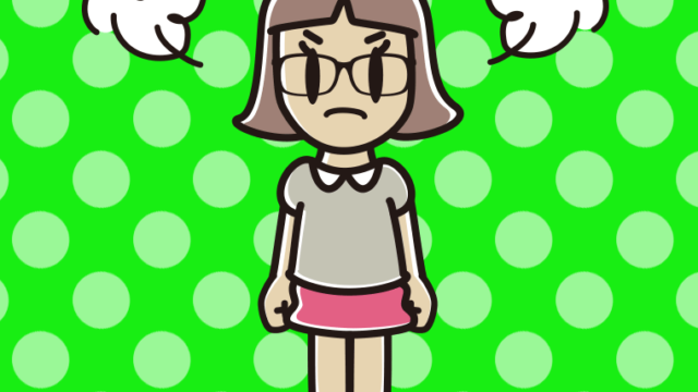 怒る眼鏡の小学生女子のイラスト【色、背景あり】PNG