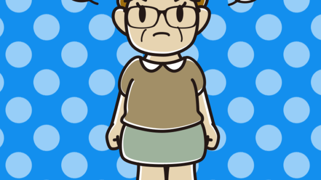 怒る眼鏡のおばさんのイラスト【色、背景あり】PNG
