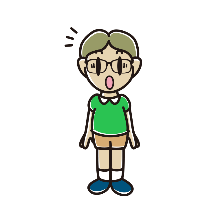 驚く眼鏡の小学生男子のイラスト【色あり、背景なし】透過PNG