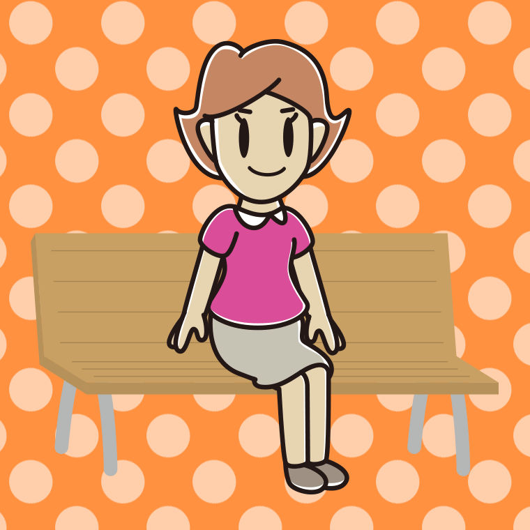 ベンチに座る女性のイラスト【色、背景あり】PNG