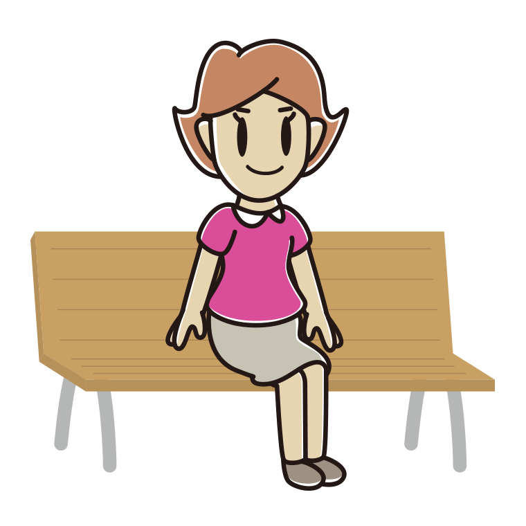ベンチに座る女性のイラスト【色あり、背景なし】透過PNG
