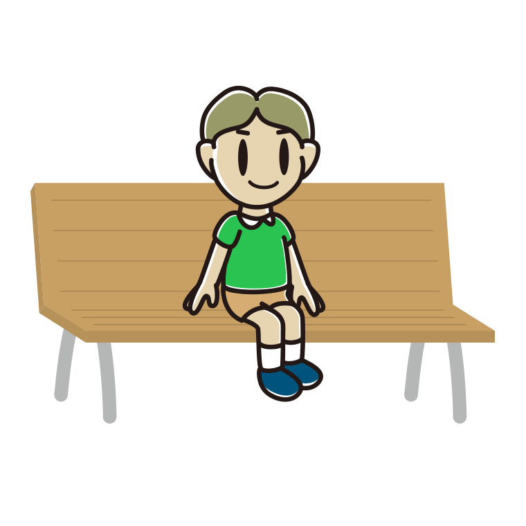 ベンチに座る小学生男子のイラスト【色あり、背景なし】透過PNG