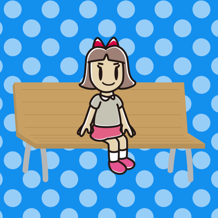 ベンチに座る小学生女子のイラスト【色、背景あり】PNG