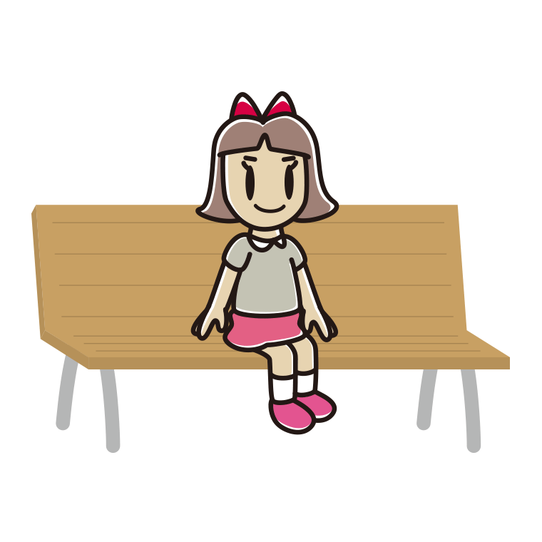 ベンチに座る小学生女子のイラスト【色あり、背景なし】透過PNG