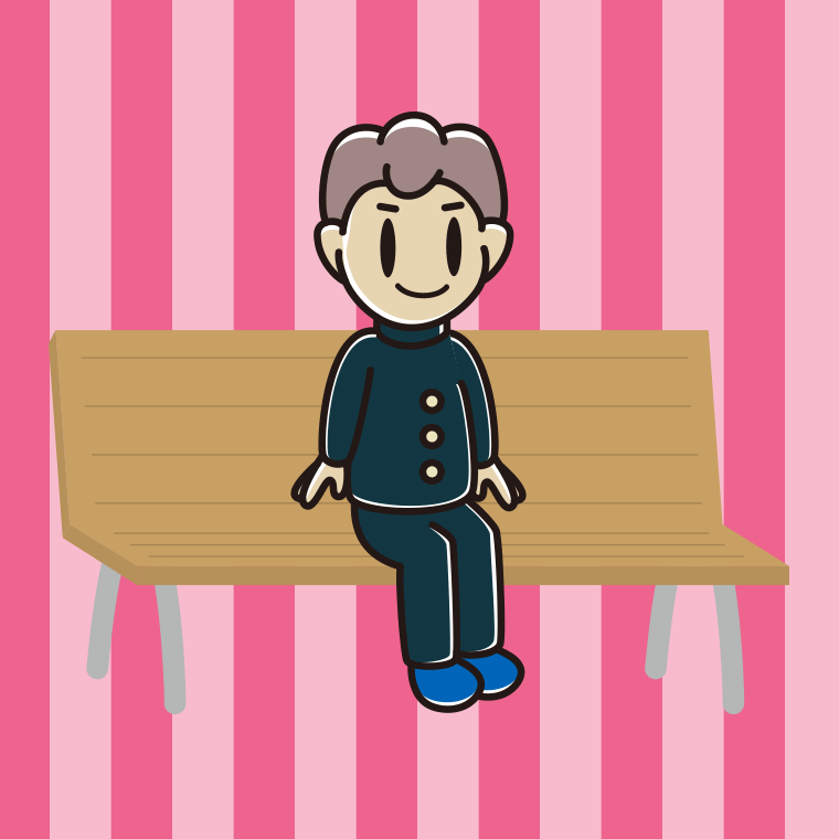 ベンチに座る男子中学生のイラスト【色、背景あり】PNG