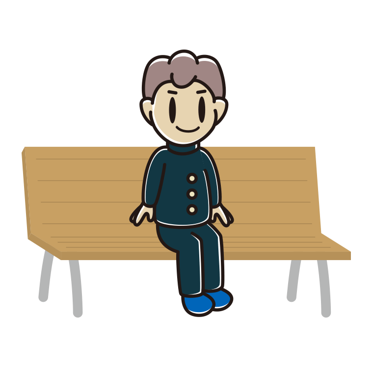 ベンチに座る男子中学生のイラスト【色あり、背景なし】透過PNG