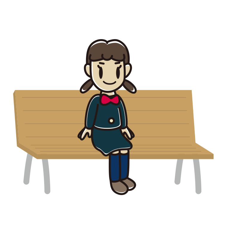 ベンチに座る女子中学生のイラスト【色あり、背景なし】透過PNG