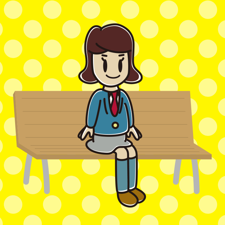 ベンチに座る女子高校生のイラスト【色、背景あり】PNG