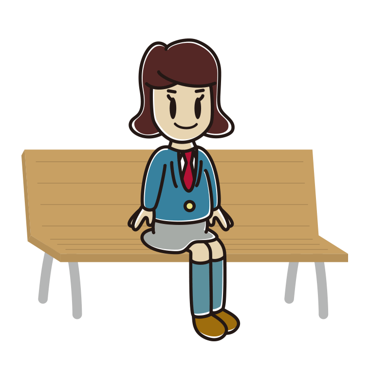 ベンチに座る女子高校生のイラスト【色あり、背景なし】透過PNG