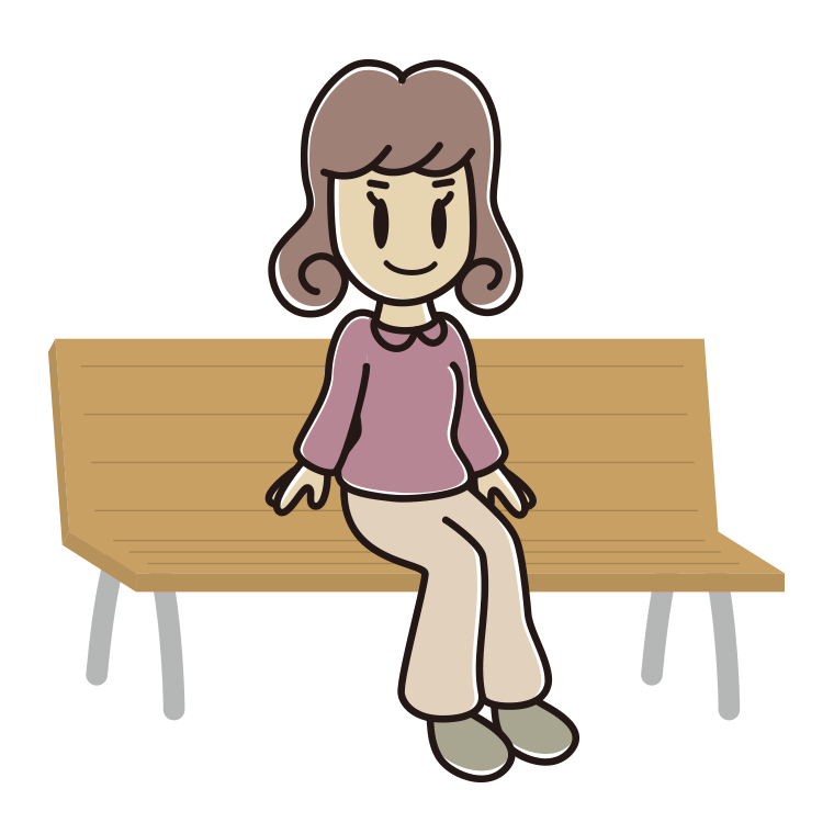 ベンチに座る女子大学生のイラスト【色あり、背景なし】透過PNG