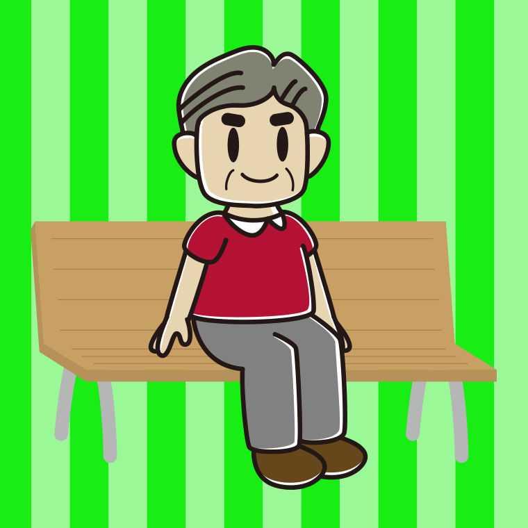 ベンチに座るおじさんのイラスト【色、背景あり】PNG