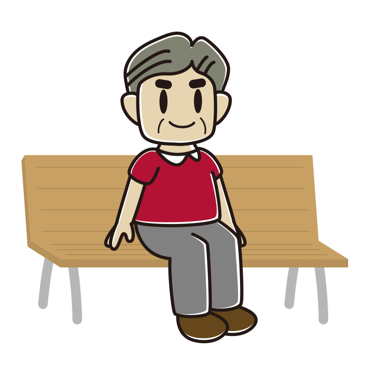 ベンチに座るおじさんのイラスト【色あり、背景なし】透過PNG