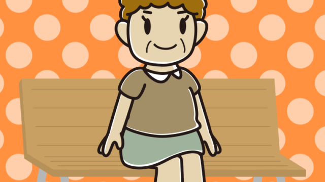 ベンチに座るおばさんのイラスト【色、背景あり】PNG