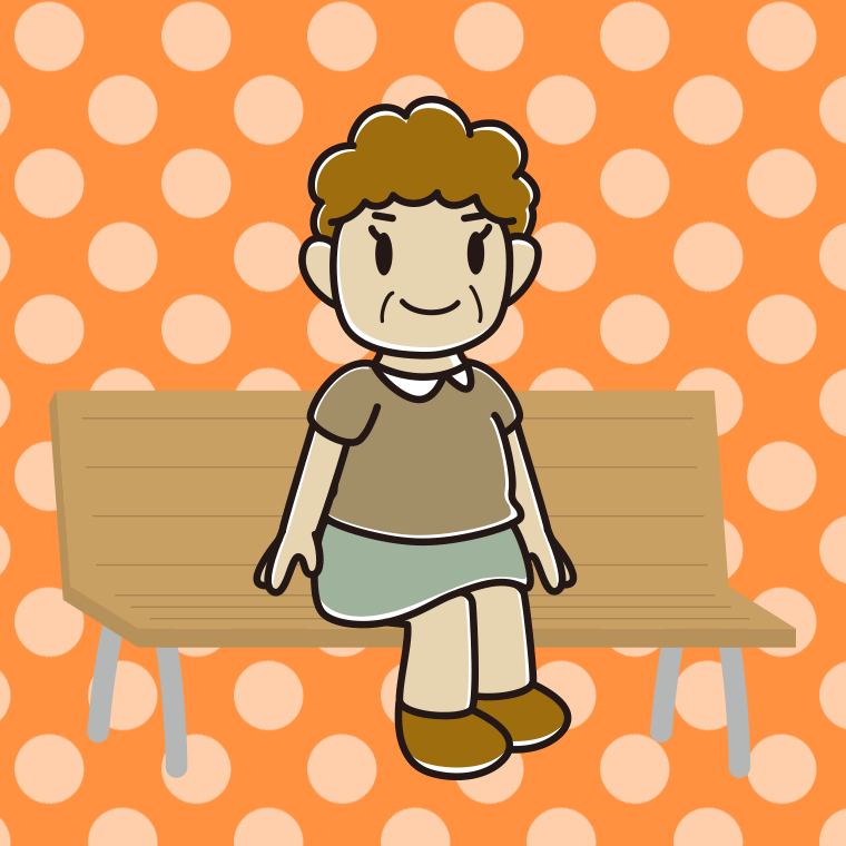 ベンチに座るおばさんのイラスト【色、背景あり】PNG