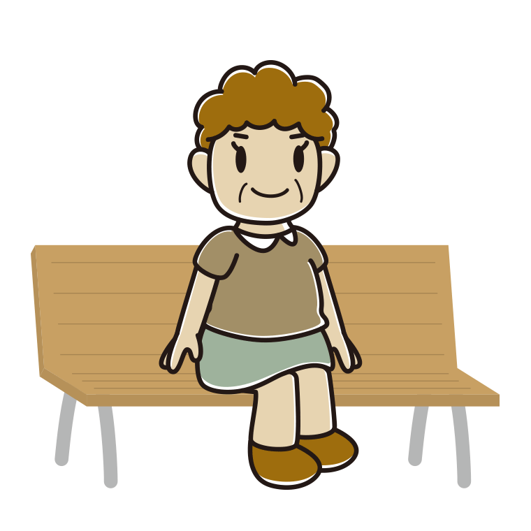 ベンチに座るおばさんのイラスト【色あり、背景なし】透過PNG