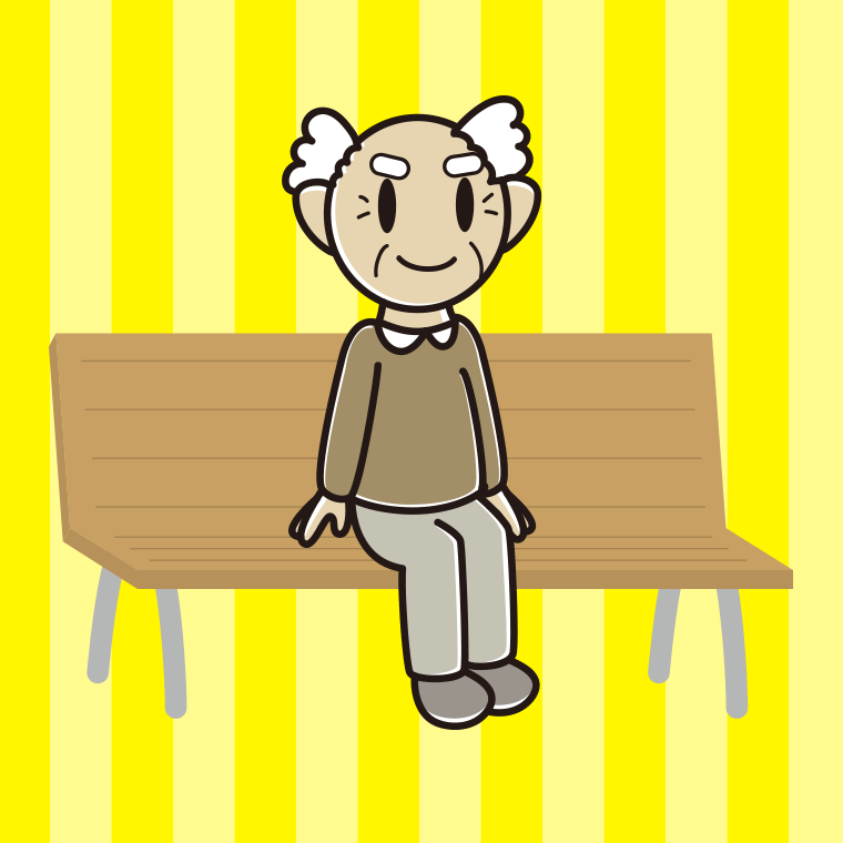 ベンチに座るおじいさんのイラスト【色、背景あり】PNG