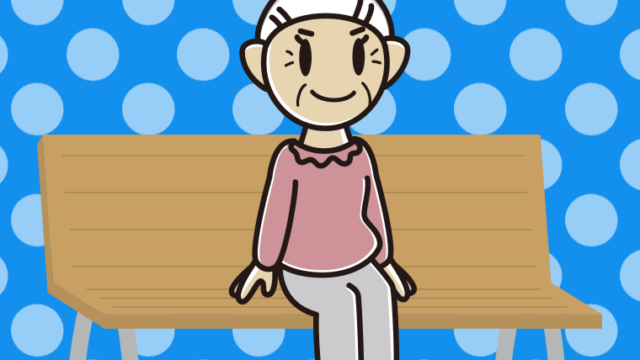 ベンチに座るおばあさんのイラスト【色、背景あり】PNG