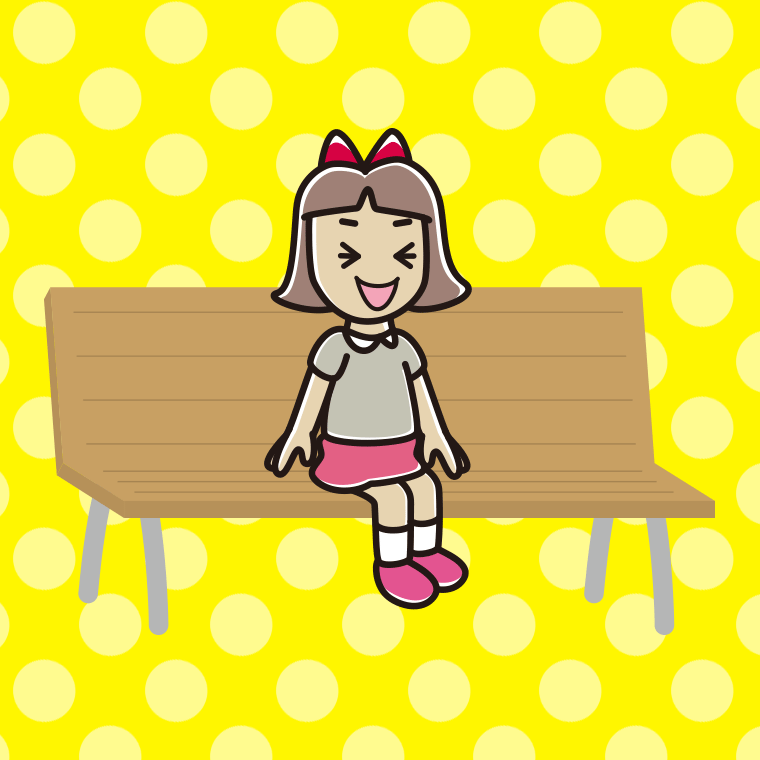 ベンチで笑う小学生女子のイラスト【色、背景あり】PNG