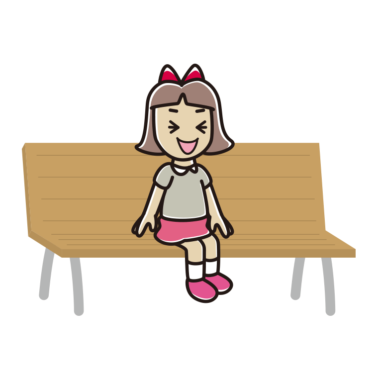 ベンチで笑う小学生女子のイラスト【色あり、背景なし】透過PNG