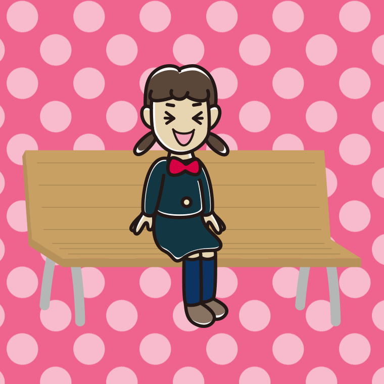 ベンチで笑う女子中学生のイラスト【色、背景あり】PNG